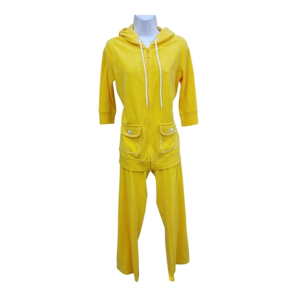 Victoria's Secret Y2K Terry Cloth Yellow 3 Piece Track Suit M - Picture 3 of 6